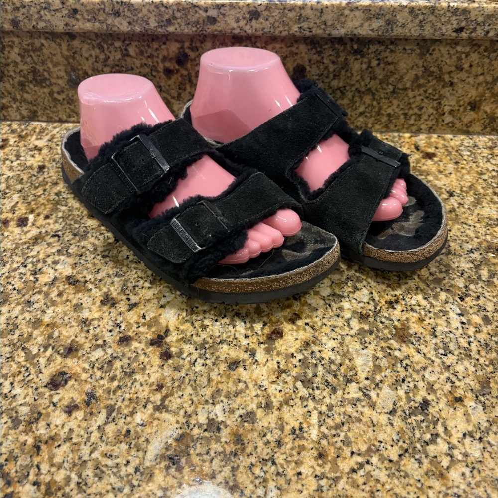 Birkenstock AZ Arizona Black Suede Shearling Lined Sandals Size 42  W11 M9 Play
